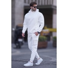 Madmext Ekru Erkek Kapüşonlu Paçası Lastikli Eşofman Takımı 5957