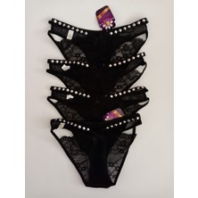 Papatya Kadın Külot Brazilian Dantel ve Tülün Birlikteliği 4''lü Siyah S-M 36-38