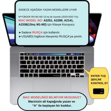 Mcstorey Rusça Klavye Koruyucu Macbook Pro M1-M2 13 Inç 2019/2022 (Touchbarlı) A2251 A2289 A2338 A2141 Us Enter ile Uyumlu