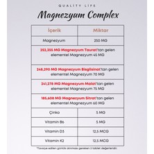 Quality Life Magnezyum Complex 60 Tablet - Magnezyum Malat Sitrat Glisinat Taurat Bisglisinat - Magnezyum Çinko