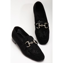 İnfon Ayakkabı 402 Siyah Süet Delikli Günlük Kadın Babet Yazlık Babet