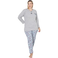 Farya Home X-Dreamy Büyük Beden Pamuklu Desenli Uzun Kollu Pijama Takımı