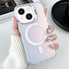 Dexmon iPhone 14 Uyumlu Kılıf + Lens Koruyucu Set Standlı Arkası Hologramlı Mat Kamera Standlı