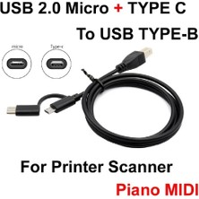 Bastore Type C + Micro USB Yazıcı Printer Piyano Midi Bağlantı Kablosu