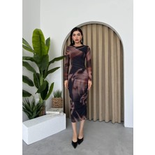 Concon Moda Streç Tül Badem Midi Elbise