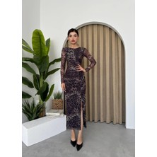 Concon Moda Leopar Streç Tül Elbise