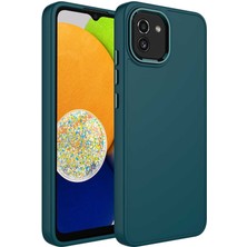 ZORE Galaxy A03 Kılıf Metal Çerçeve ve Buton Tasarımlı Silikon Luna Kapak-Koyu Yeşil