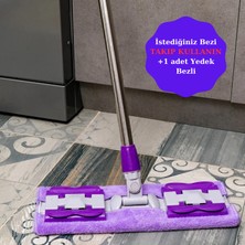 Befto Home Mor Mandallı Mikrofiber Mop, Fayans, Duvar, Yer Mopu, Yüzey Temizlik (1 Adet Yedek Bez Hediyeli)