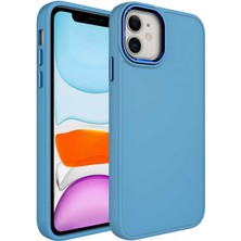 ZORE Apple iPhone 11 Kılıf Metal Çerçeve ve Buton Tasarımlı Silikon Luna Kapak-Baby Blue