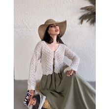 Primavera Trend V Yaka Bağcık Detaylı Crop Triko Bluz