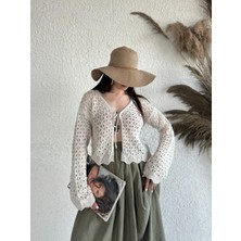 Primavera Trend V Yaka Bağcık Detaylı Crop Triko Bluz