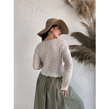 Primavera Trend V Yaka Bağcık Detaylı Crop Triko Bluz