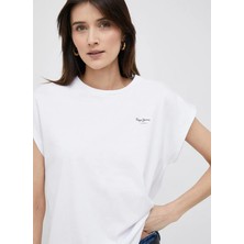 Pepe Jeans Bisiklet Yaka Düz Beyaz Kadın T-Shirt PL504821