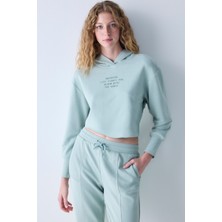 Açık Yeşil Kapüşonlu Ribana Detaylı Sweatshirt