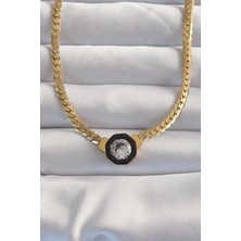 BYR Çelik Gold Renk Ezme Zincir Zirkon Taşlı Mineli Serenay Kolyesi Byr  [byrtek]