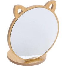 Hubstein Kedi Ayna Ahşap Standlı Masa Üstü Makyaj Aynası Make Up 14CM