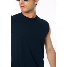CHEISU Erkek Lacivert Tank Sıfır Kol Pamuk T-Shirt