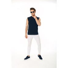 CHEISU Erkek Lacivert Tank Sıfır Kol Pamuk T-Shirt