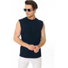 CHEISU Erkek Lacivert Tank Sıfır Kol Pamuk T-Shirt