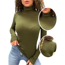 ALYA UNDERWEAR Kaşkorse Tam Boğazlı Body Sweatshirt, Asker Yeşili