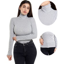 ALYA UNDERWEAR Kaşkorse Tam Boğazlı Body Sweatshirt, Gri Melanj