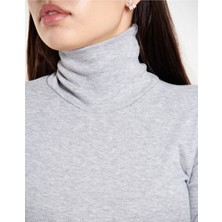 ALYA UNDERWEAR Kaşkorse Tam Boğazlı Body Sweatshirt, Gri Melanj