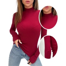 ALYA UNDERWEAR Kaşkorse Yarım Boğazlı Body Sweatshirt, Bordo