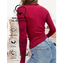 ALYA UNDERWEAR Kaşkorse Yarım Boğazlı Body Sweatshirt, Bordo