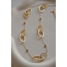 First Jewelry Elips Çelik Gold Kolye (316L)