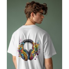 Parspera Shop Beyaz Oversize T-Shirt Unisex Cool Headphone