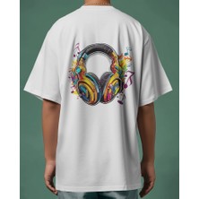 Parspera Shop Beyaz Oversize T-Shirt Unisex Cool Headphone