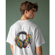 Parspera Shop Beyaz Oversize T-Shirt Unisex Cool Headphone