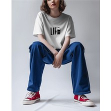 Parspera Shop Beyaz Oversize T-Shirt Unisex Baskılı Life