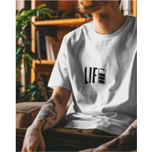 Parspera Shop Beyaz Oversize T-Shirt Unisex Baskılı Life