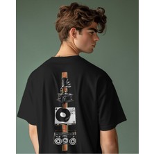 Parspera Shop Siyah Oversize T-Shirt Unisex Baskılı Music History