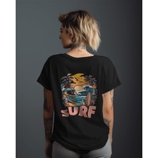 Parspera Shop Siyah Oversize T-Shirt Unisex Baskılı Surf