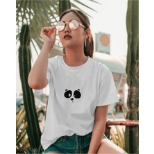 Parspera Shop Beyaz Oversize T-Shirt Unisex Baskılı Pandaface