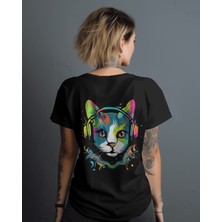 Parspera Shop Siyah Oversize T-Shirt Unisex Baskılı Cat