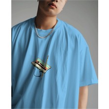 Parspera Shop Mavi Oversize T-Shirt Unisex Baskılı Tape Pen