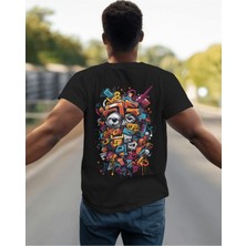 Parspera Shop Siyah Oversize T-Shirt Unisex Baskılı Mixed Face