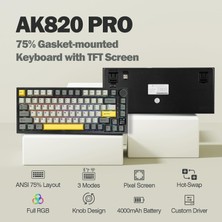 Ajazz AK820 Pro Mekanik Oyun Klavyesi 3 Modlu Tft Renkli Ekran, Gasket Yapı Hot Swap Rgb