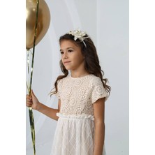 HC Kids Wear Kız Çocuk Organik Tül Detaylı Pamuk Dantelli Elbise