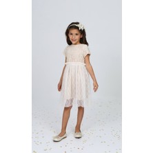 HC Kids Wear Kız Çocuk Organik Tül Detaylı Pamuk Dantelli Elbise