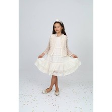 HC Kids Wear Kız Çocuk Hırkalı Krem Renk Organik Elbise