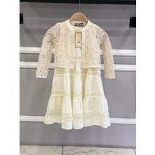 HC Kids Wear Kız Çocuk Hırkalı Krem Renk Organik Elbise