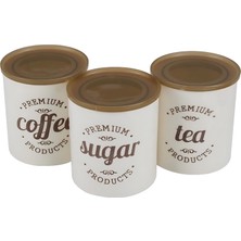 Çizgi 3’lü Saklama Kabı Porselen Büyük Boy Cay Seker Kahve Kavanoz Seti Tea Sugar Coffee