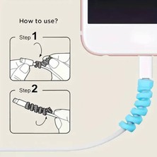Mab Şarj ve Kulaklık Kablo Koruyucu Set 4'lü - Spiral Silikon Esnek Yay Aparat, Renkli Koruma
