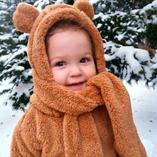Bebeğime Çorap Çocuk Kapüşonlu Peluş Atkı Bere Welsoft Polar Boyunluk