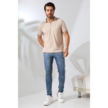 GW Moreno Erkek Yumuşak Dokulu Regular Fit Verev Diagonal Jakar Polo Yaka Fermuarlı T-Shirt & T-Shirt