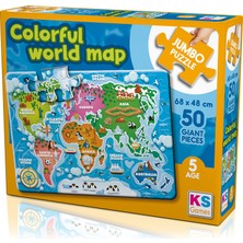 Ks Puzzle 50 Büyük Parça Renkli Dünya Haritası 31012 JP31015 0155